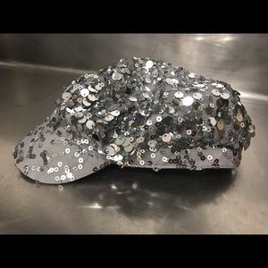 Justice Silver Sequined Baseball Hat - EUC
